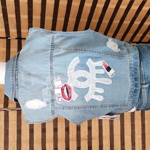 NWT!Jean vest custom destroyed look
